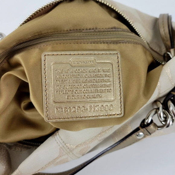 Coach Signature Gold Beige Handbag Shoulder Bag - Picture 10 of 13